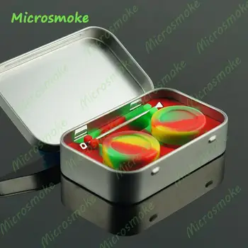

2*5ml Silicone Container 4 in 1 Non-Stick Container Jars Tin kit set Box with Dab Tool 50pcs/lot by DHL Fast Shipment