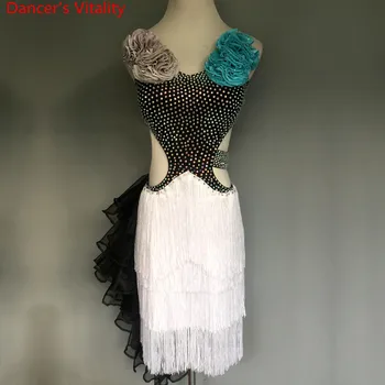 

Custom Kids Latin Dance Competition Dress 2018 Sexy Fashion Diamond Tassel Dress Women/Girls Latin Dance Performance Clothing