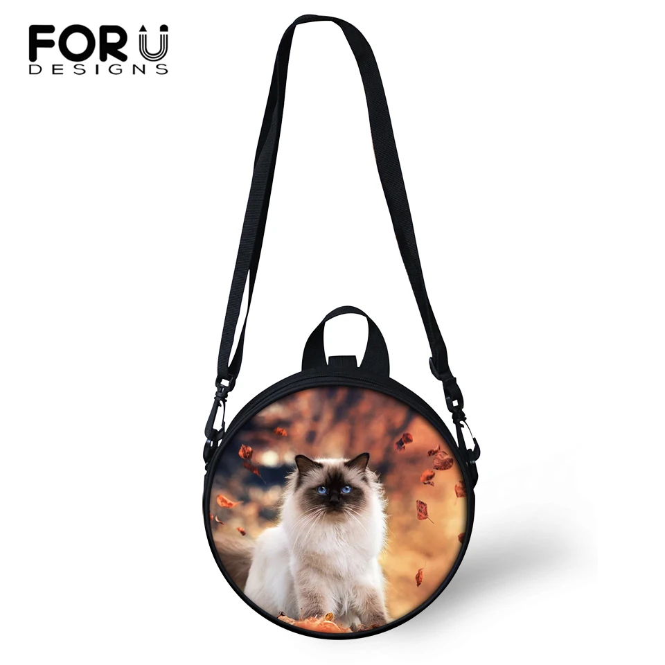 

FORUDESIGNS Leaves Cats Print Kindergarden Baby Shoulder Bags Women Round Shape Messenger Bags Kawaii Animal Girls Circular Bags