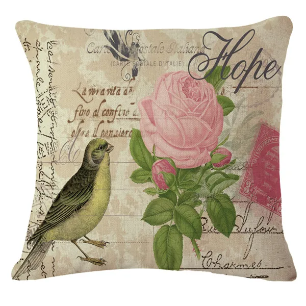 Vintage style decorative throw pillows bird floral flower cotton linen