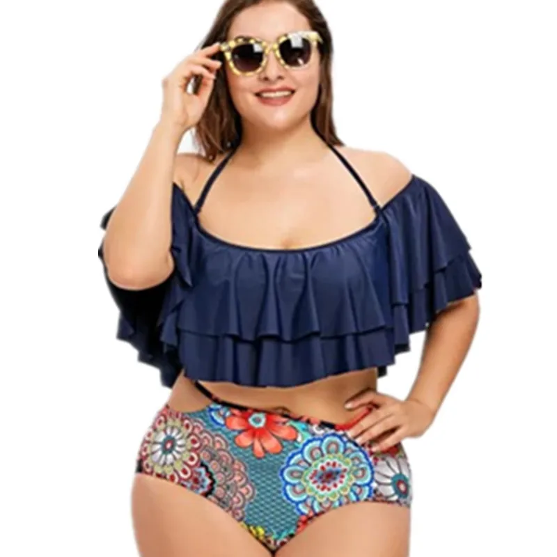 Wellwits Womens Crop Top Flouncing Rainbow Gradient Plus Size Bikini Swimsuit