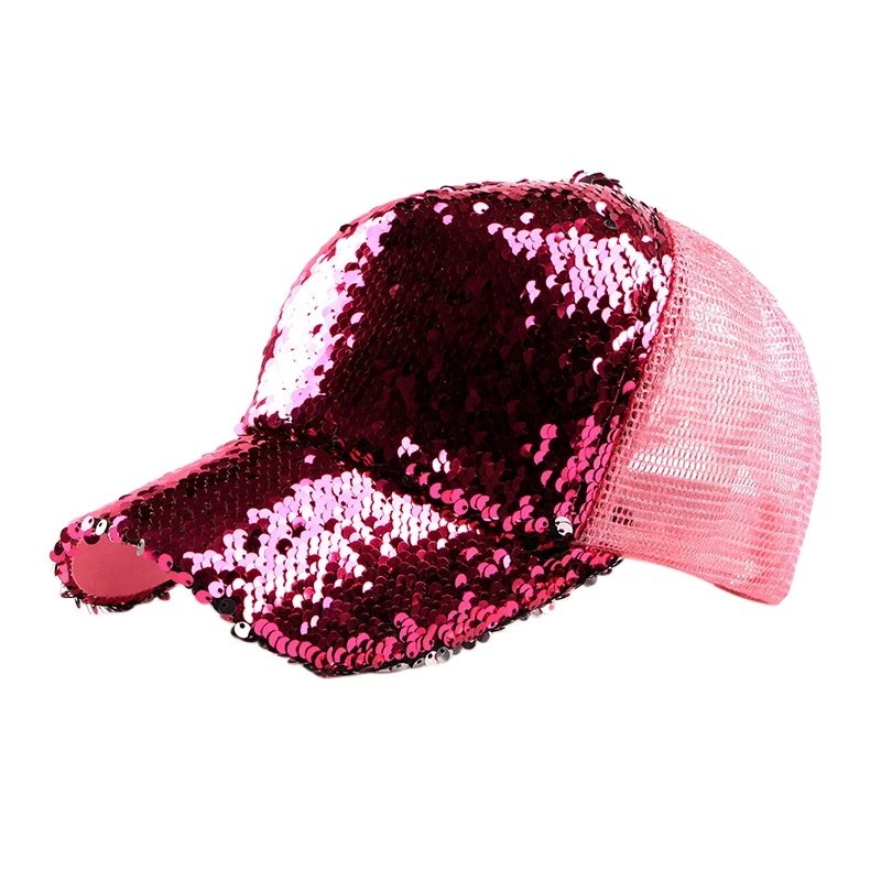 

ladies shiny sequins cap black mesh adjustable outdoor fitness shade Outdoor sports running cap