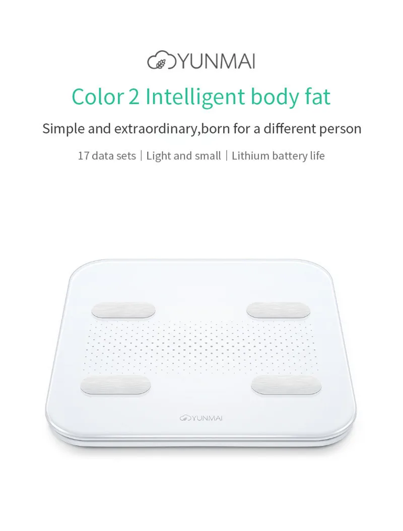 Xiaomi youpin Yunmai Color2 Интеллектуальный Bluetooth весы для тела и жира Смарт-приложение весы для жира светодиодный дисплей Usb нагрузки Android и Ios