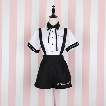

Embroidered Preppy Style Girls Lolita Summer Set Women Shirt+Skirt Or Shirt+Pants Student Cute Blouse Skirt Women Summer Suits