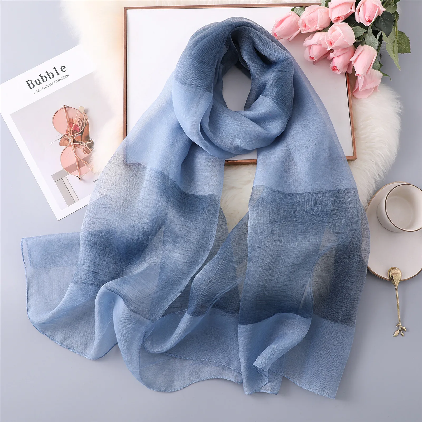 

Brand 2019 Women Silk Scarf Female Solid pashmina Foulard femme Shawls and wrap big size Scaves beach towel bandana muslim hijab