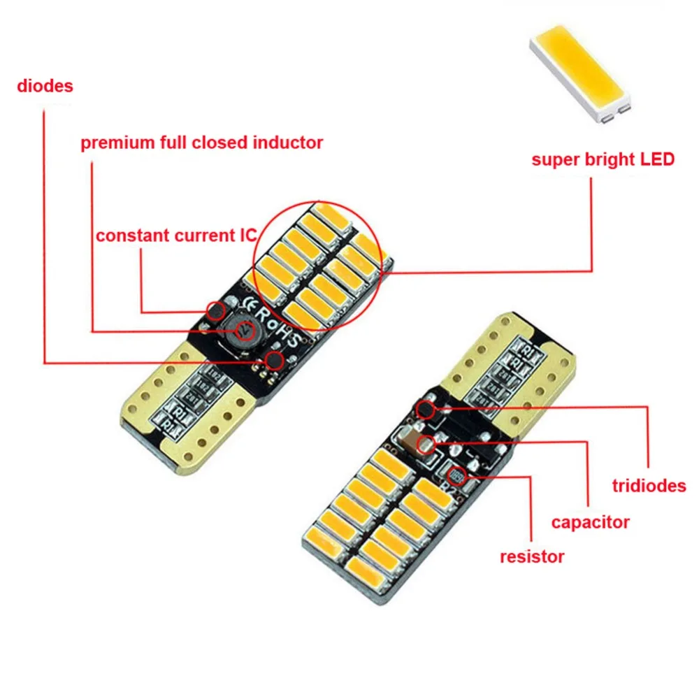 2x 12V 24V Canbus T10 Led Bulb W5W LED Car DRL 4014 SMD 194 168 Clearance Light Interior Lamp White Yellow Red Blue NO OBC ERROR (4)