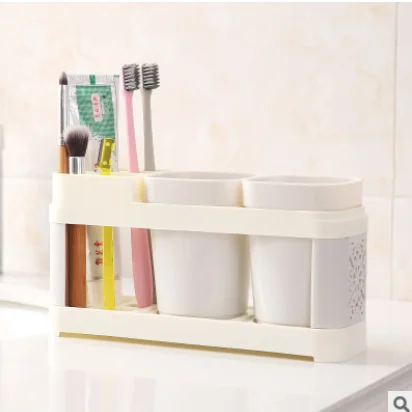 Bathroom Toothbrush Cup Toothbrush Holder Suits Toothpaste Bath Set Bathroom Storage Rack Holder Toothpaste Storage Box - Цвет: 2 cup gray