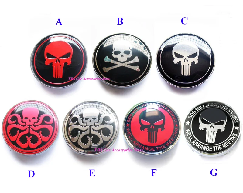 

4pcs 60MM Black or Red Wheel Center Hub Cap Cover 3D Emblem Badge Logo Wheel Rims for Skull Head Cross Bones Octopus Hydra