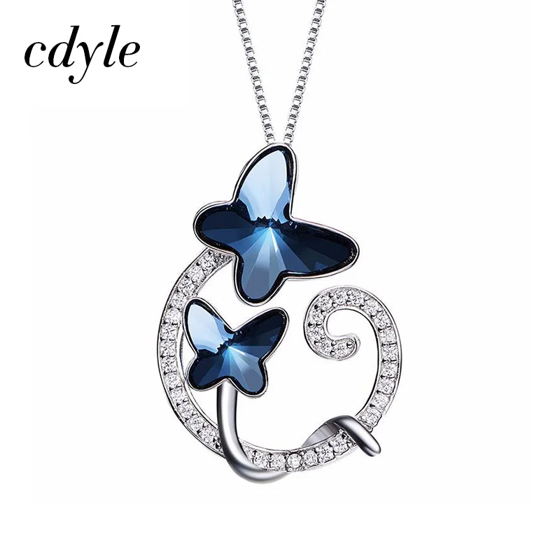 

Cdyle Crystals from Swarovski Necklaces Women Pendants S925 Sterling Silver Blue Butterfly Bijoux Jewelry Austrian Rhinestone