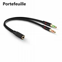 Portefeuille сплиттер для наушников для компьютера 3,5 мм Женский до 2 двойной 3,5 мм штекер наушников микрофон аудио Y сплиттер кабель смартфон