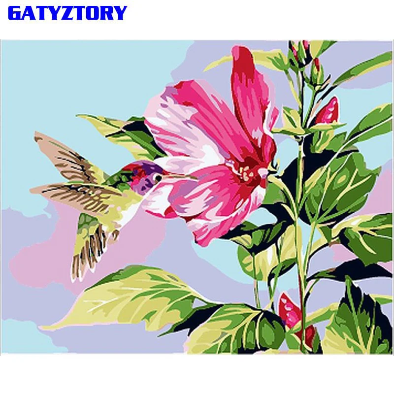 

GATYZTORY Birds And Flowers DIY Painting By Numbers Kits Acrylic Paint On Canvas Handpainted Oil Painting For Wedding Decoration