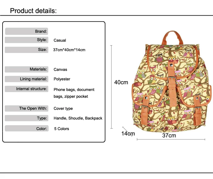Рюкзак на шнурке с защитой от кражи, Женский винтажный парусиновый рюкзак с изображением совы, школьные сумки для девочек-подростков, школьный рюкзак rugzak T25