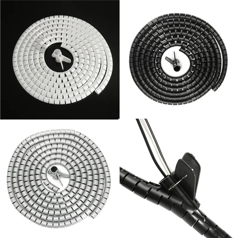 

25mm 5M Spiral Wrap Cable Tidy Kit Wire Organizing Wrap with Clip Tool Spiral Office Home High Quality