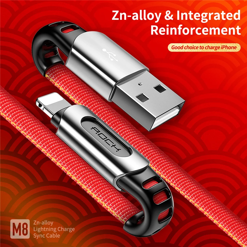 

ROCK Zinc Alloy Lighting Cable USB Charger Cord Hi-Tensile USB Cable Charging wire For iPhone Xs Max XR X 7 5 6 6s data cabo