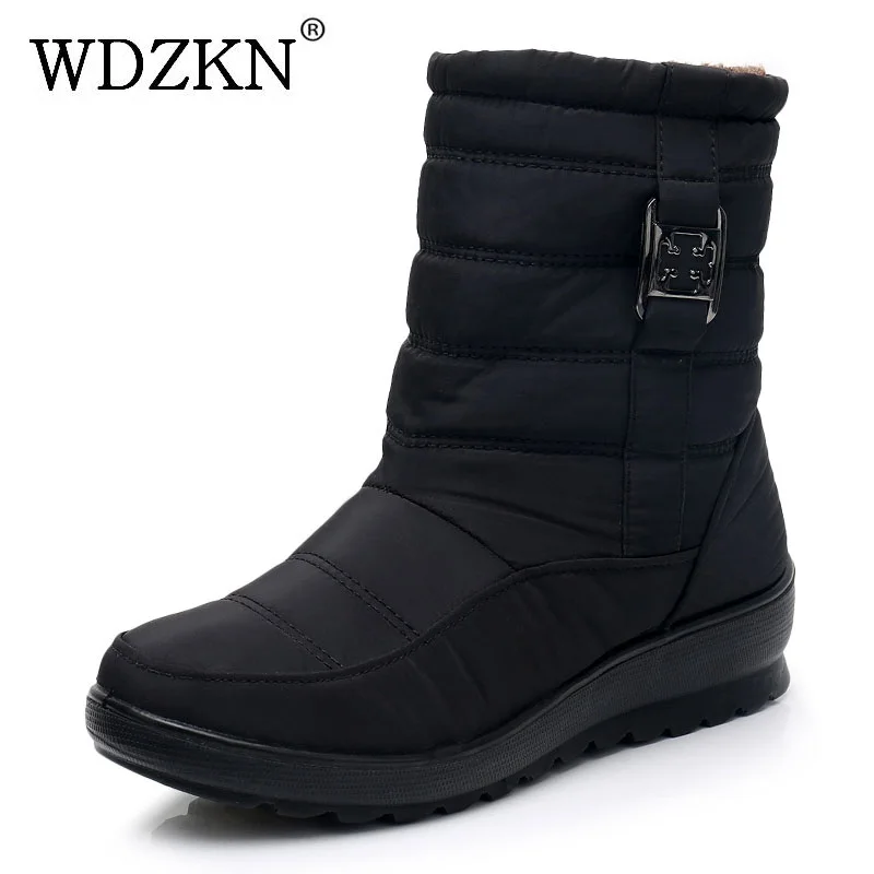 

WDZKN Winter Warm Boots 2019 Women Snow Boots Fashion Waterproof Shoes Thick Plush Mid-Calf Zipper Casual Cotton Boots Female