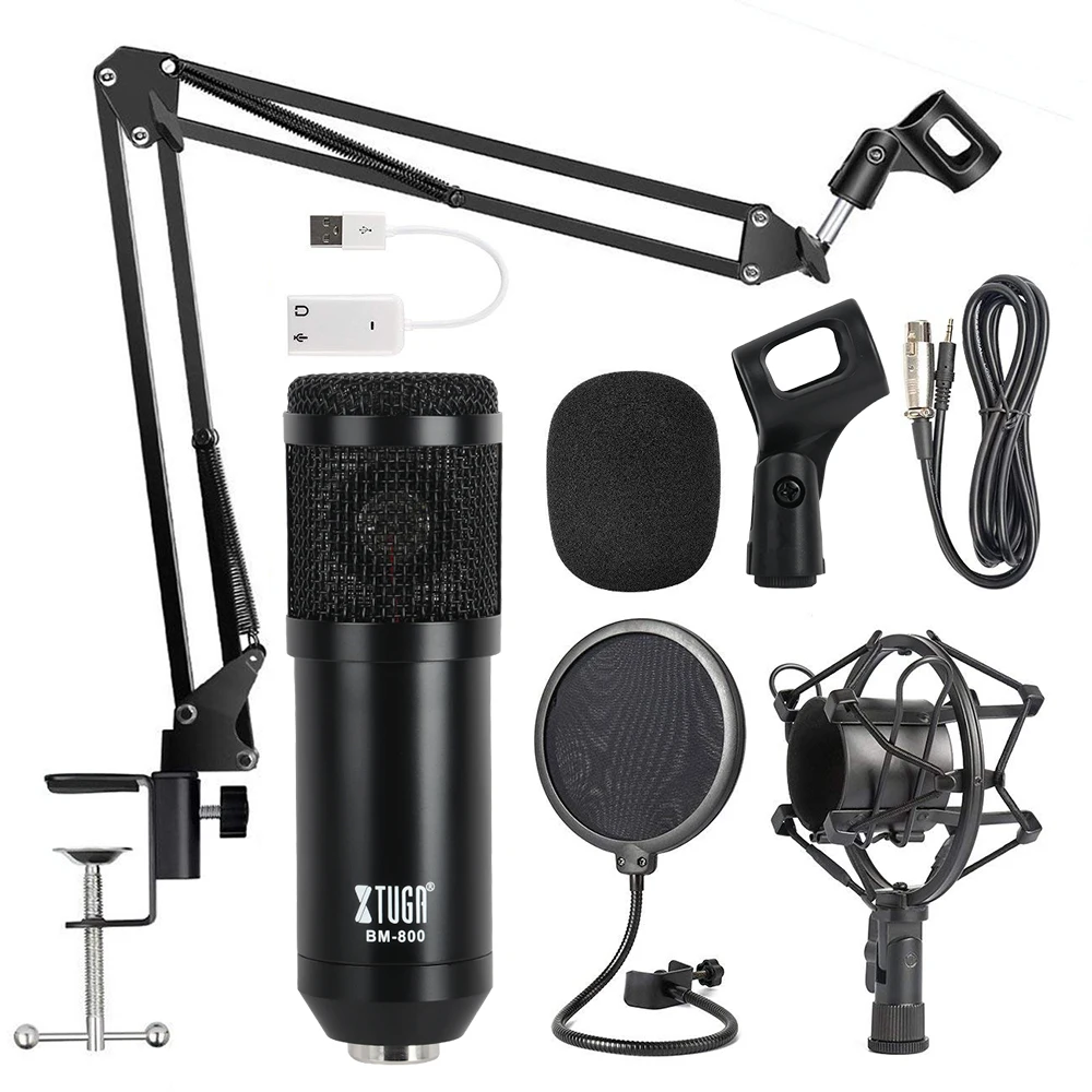 

XTUGA Professional BM-800 METAL Adjustable Condenser Microphone Kits Bundle Microphone for Computer Studio Recording