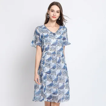 

Summer Beaded Dress Plus size Elegant casual chiffon dress Vestidos V neck petal sleeves Floral dress plus size dressing L-5XL
