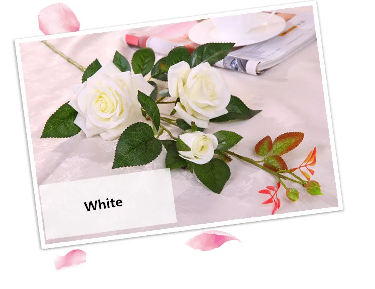 Flone Artificial Rose Flower Simulation Silk Fake Flowers Single Branch 3 Heads Roses Flower For Wedding Home Bedroom Decoration (5)