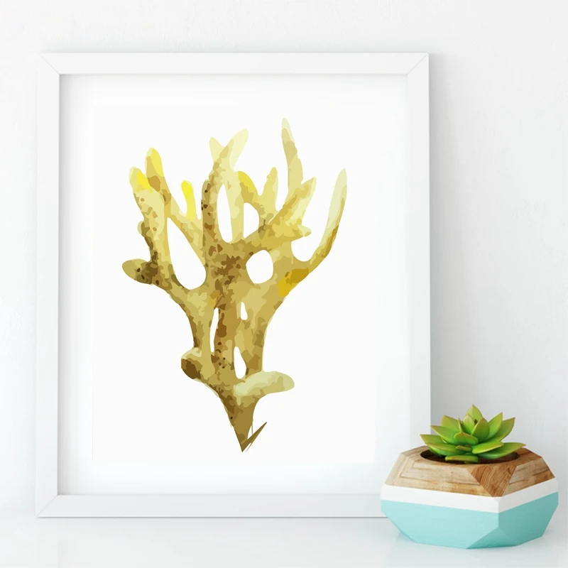 Corals Art Prints Wall Pictures Home Decor, Watercolor Cora Prints Wall Art Hanging Bathroom Canvas Prints Nautical Decoration