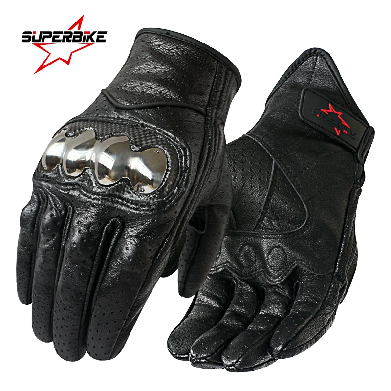 Motorcycle Gloves Men Steel Touch Screen Leather Electric Bike Glove