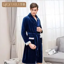 Зимний мужской Пижамный халат больших размеров, мужские утолщенные теплые фланелевые халаты, мужской халат с v-образным вырезом, мужской повседневный халат с поясом
