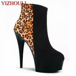 15 см Обувь на высоком каблуке Водонепроницаемая женская обувь на платформе пикантные с леопардовым принтом ботильоны, и высокой