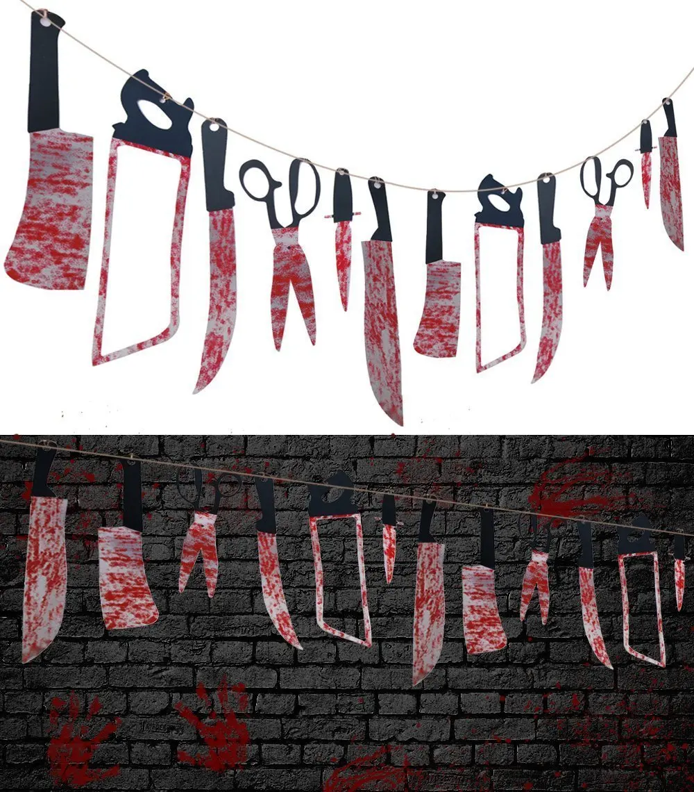 

METABLE 24PCS Bloody Weapons Garland Props - Halloween Zombie Vampire Party Decorations Supplies