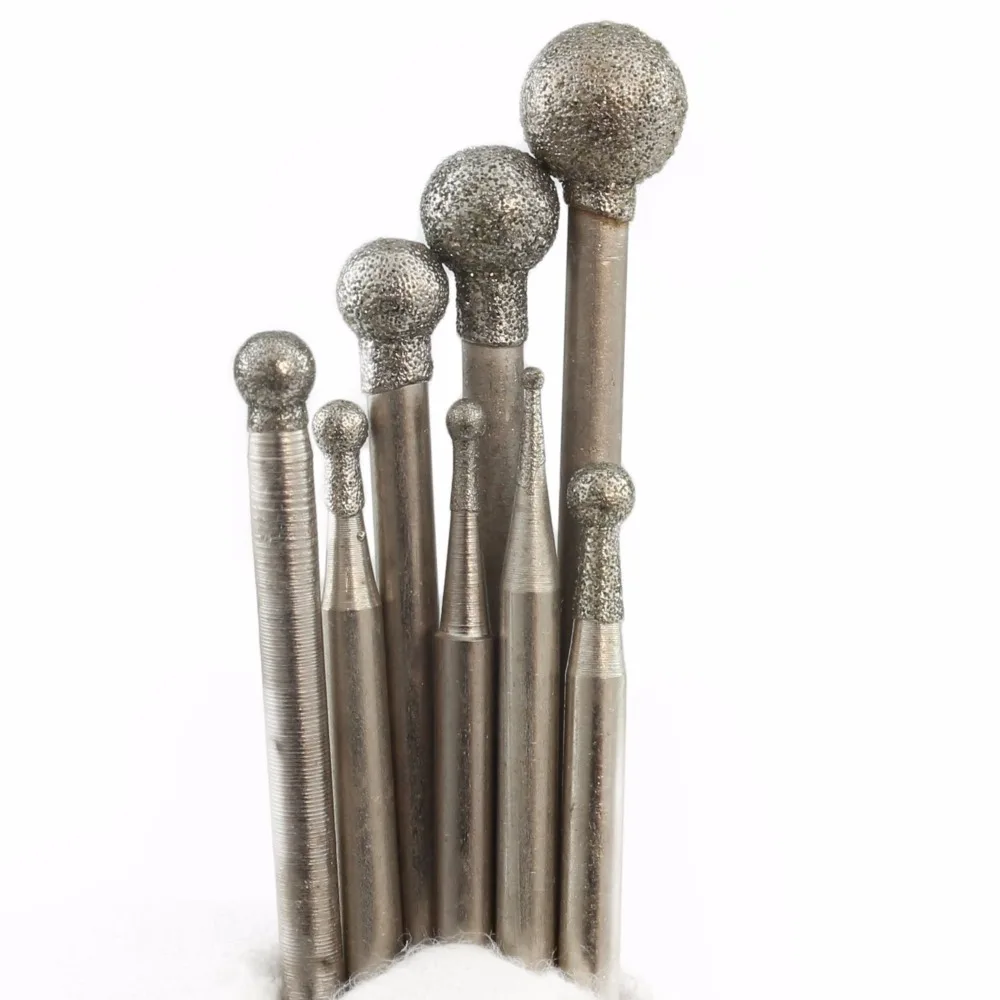 11-20Pcs Diamond Grinding Head Bits Spherical 0.8-8mm Jade Carving Burrs Coated Stone Lapidary Tools for Stone