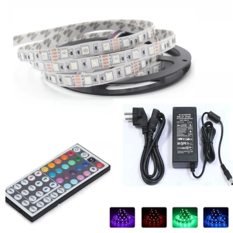 

RGB LED Strip 5050 Flexible Light 60 LED/M 300LED 5M SMD IP65 Ribbon Tape Lamp 12V+24 key RGB Controller Free Shipping