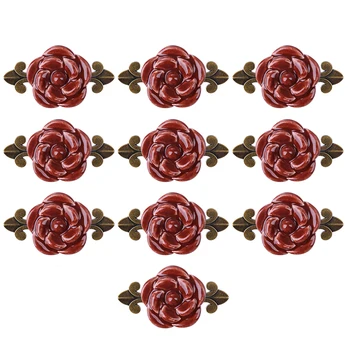 

10pcs Rose Shape Ceramic Handle Creative Doorknob For Cabinet Drawer Wardrobe Door Knobs And Handles (1533 Cyan) - Brown