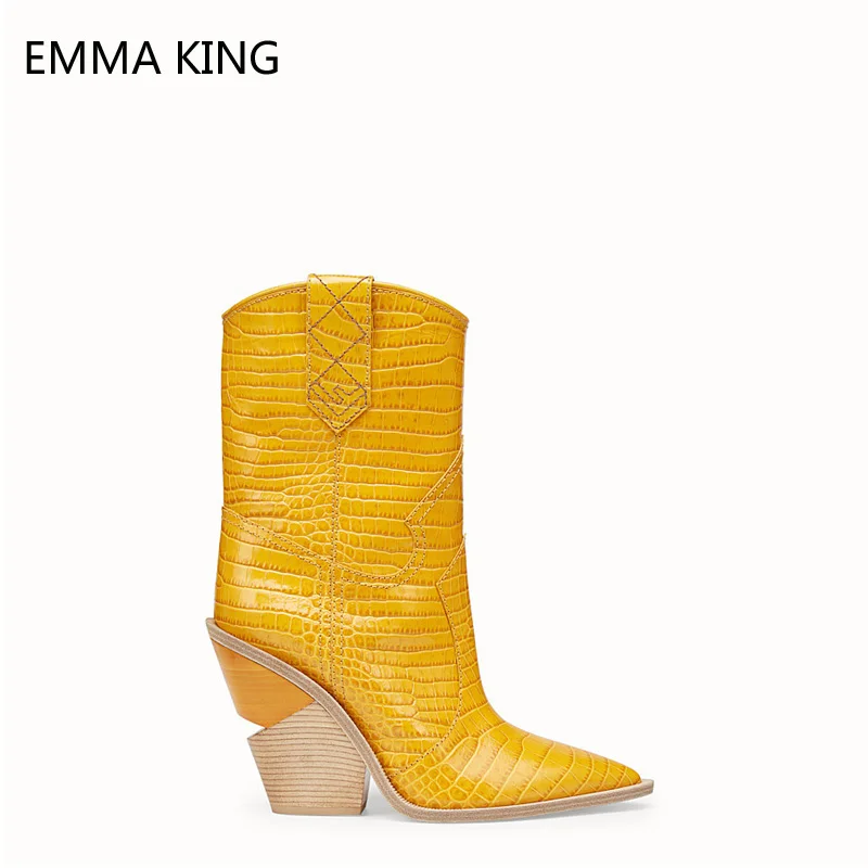 Black Fashion Boots Women Western Cowboy Boots Embossing Leather