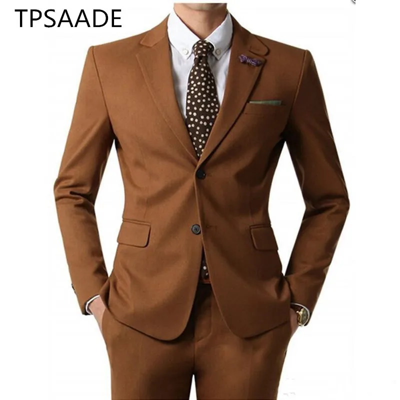 New-Elegant-Brown-Groom-Tuxedos-man-Notched-Lapel-Two-Button-Business-Blazer-Mens-Formal-Suits-Male