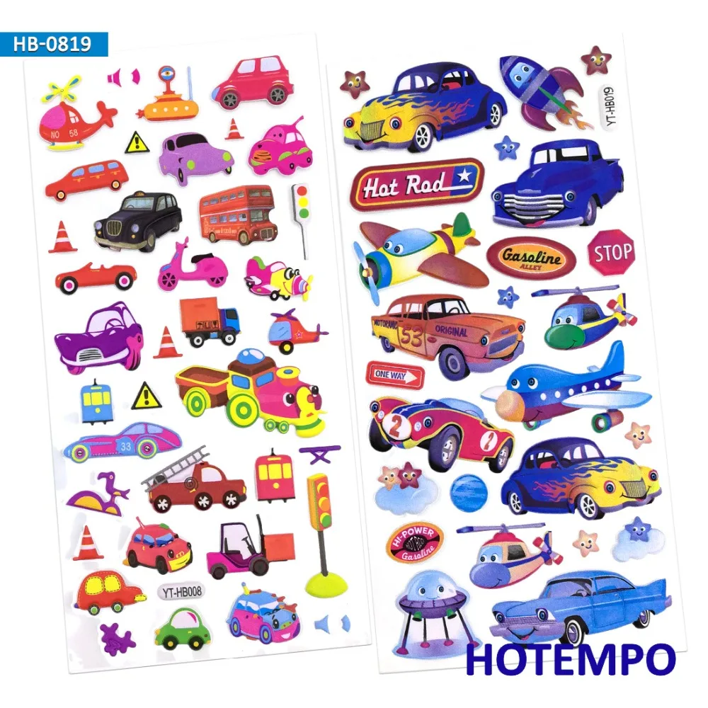 2 Sheets 3D Foam Cartoon Emoji Cute Car Color Stickers Infantiles Pack