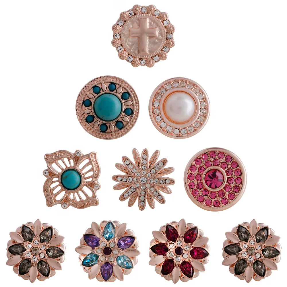 

Hot Sale Wholesale Rose Gold Cross snap jewelry 18mm women metal crystal snaps button jewelry bracelets&bangles for women