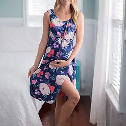 Женское платье с коротким рукавом для беременных, с цветочным принтом, с круглым вырезом, пикантный пляжный сарафан, vestido gestantes