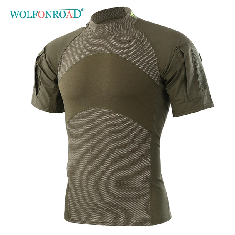 

WOLFONROAD Men Summer Outdoor Hiking Camping T-Shirts Tactical Army Green Sport Tees Short Sleeve Military Camouflage T-shirts