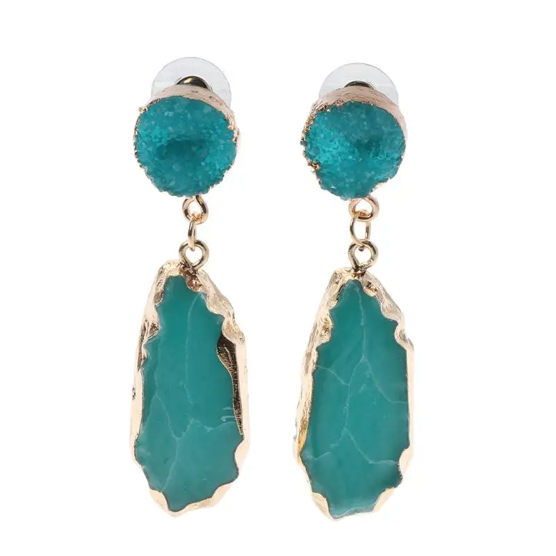 

Resin Bright Druzy Stone Drop Earrings Irregular Faux Quartz Crystal Jewelry