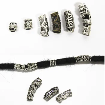 

5pcs Retro Tibetan Silver Hair Braid 8 Styles Optional Dreadlock Rings Cuffs Clip Beads 5/6/7/8/9MM Inner Hole Wig Accessories