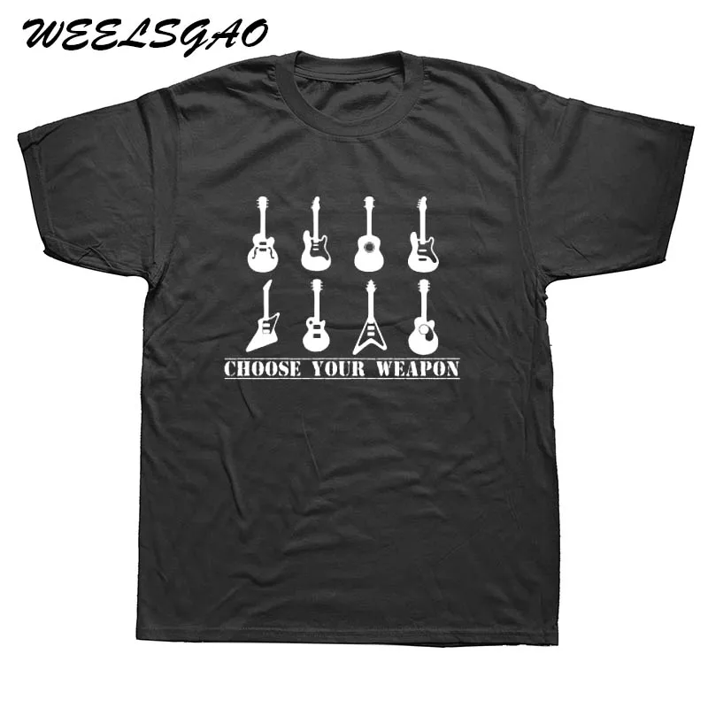 

WEELSGAO Choose Your Weapon Guitar T-Shirt Funny T Shirt Retro Music Guitarist Metal Style Short Sleeve Print T Shirt Top Tee