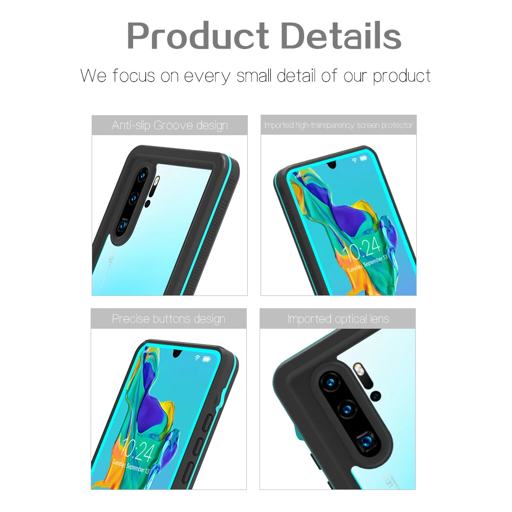 Bitingly Case for Huawei P30 Pro IP68 Certified Waterproof Surfing Cover Diving For Huawei P30Pro P30 Swim Proof Underwater Case
