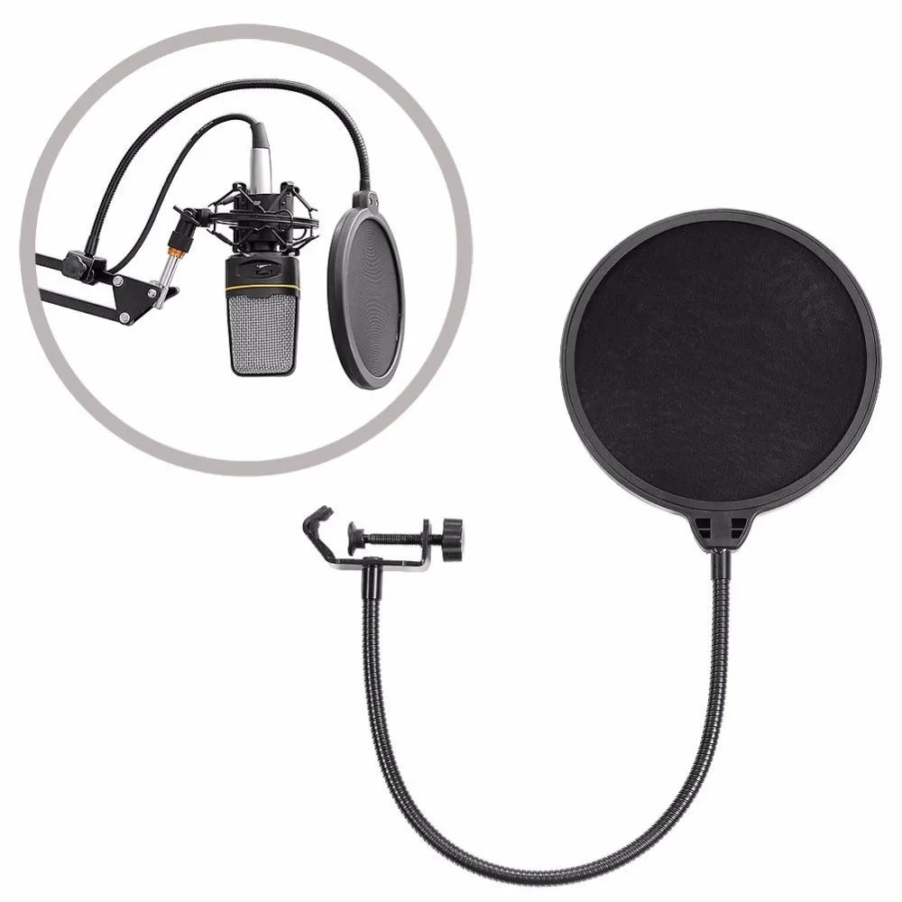 Double Layer Pop Filter PF-60 Black 6-Inch Clamp On Microphone Mic For Condenser Microphone Studio Recording Spray Guard Karaoke-3