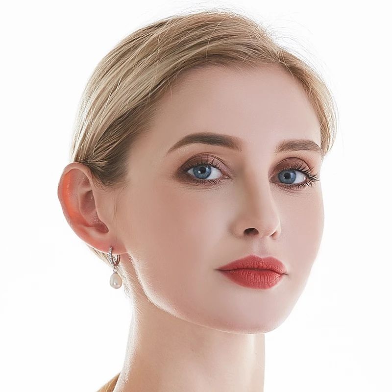 Top Quality 100% Natural Freshwater Pearl Water Drop Earrings Fashion Elegant Party Zirconia Silver 925 Jewelry Women's gift - Image 6