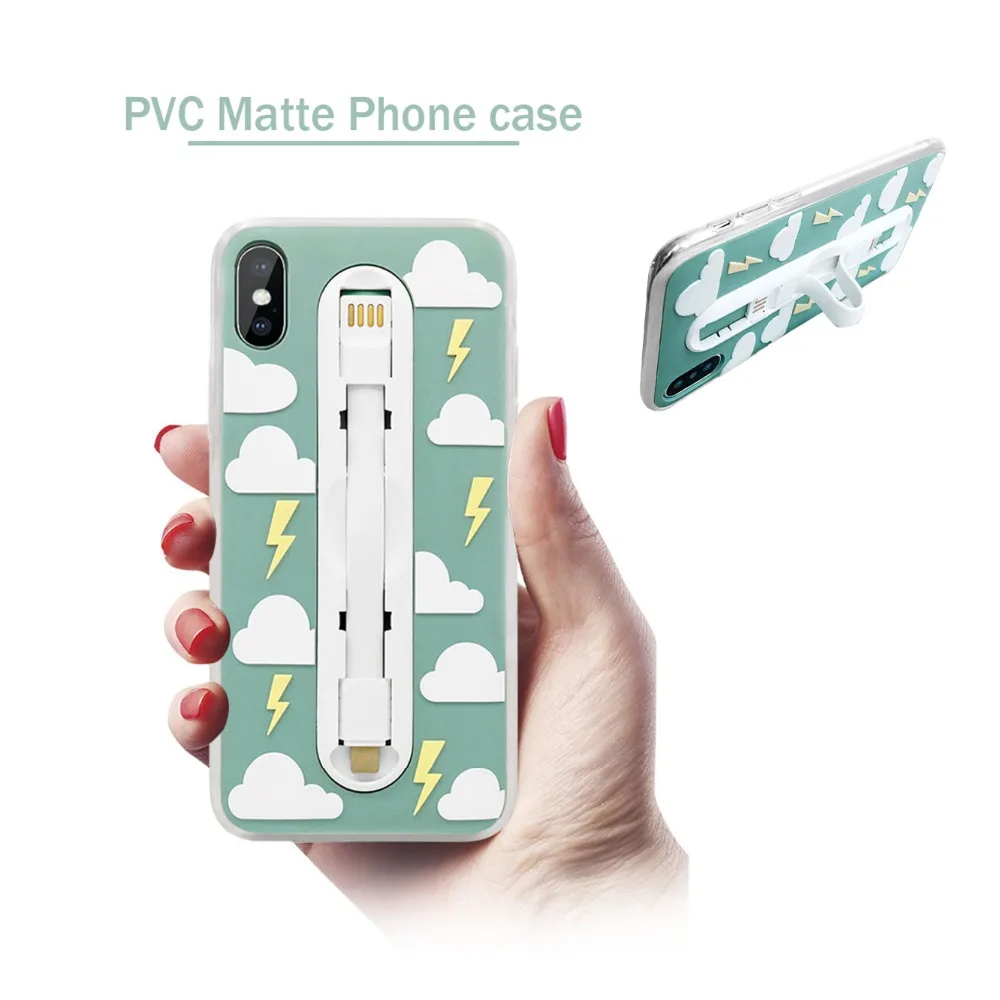 Cute Clouds Ring Bracket Phone Cases Flower Charging Line Stent Matte Soft TPU For iPhone X Coque Funda |