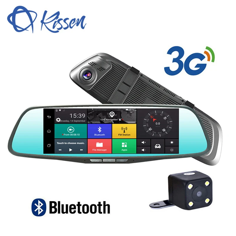 

Kissen 3G 7 Inch Android 5.1 Car DVR Touch Dash Cam Rearview Mirror Dash Camera Dual Lens GPS Navigation Wifi Bluetooth Recorder