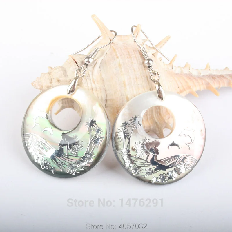 

30x30MM Natural Abalone Shell Mermaid Donuts Dangle Jewelrly Earrings 1Pair