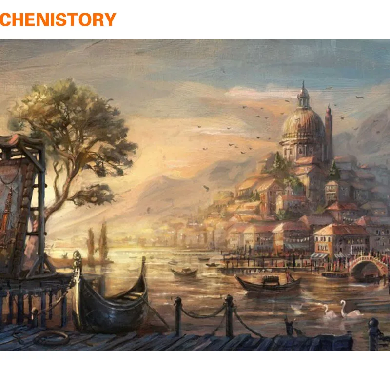 

CHENISTORY Urban Landscape Painting By Numbers Kits Drawing Painting By Numbers Acrylic Paint On Canvas For Home Decor Artwork