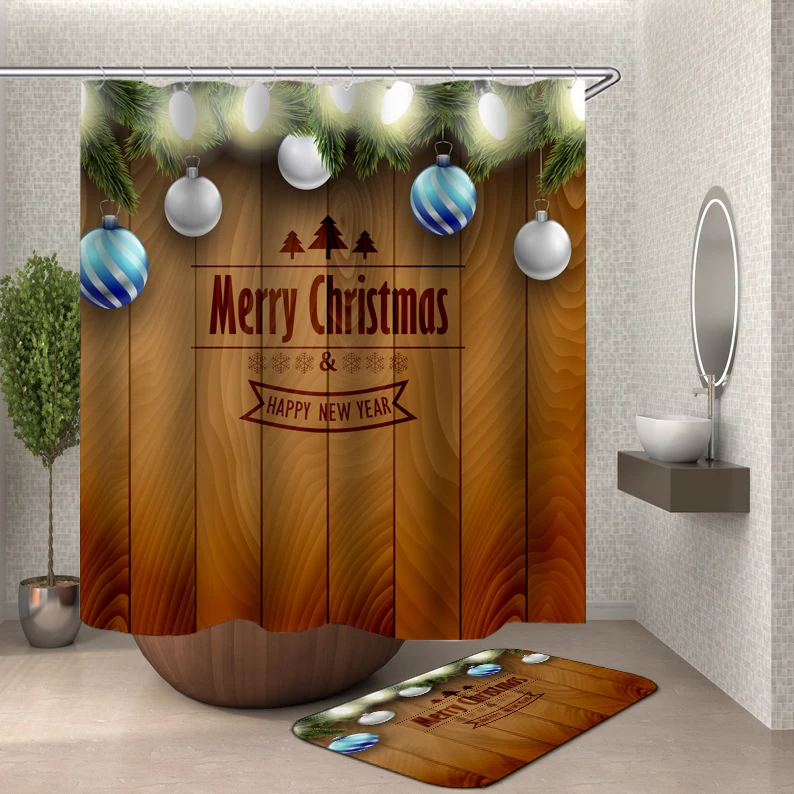 Merry Christimas ткань для занавесок для душа 3d ванная занавеска для душа s шторка для ванны Водонепроницаемая с крючками занавеска для душа или коврик - Цвет: HY268