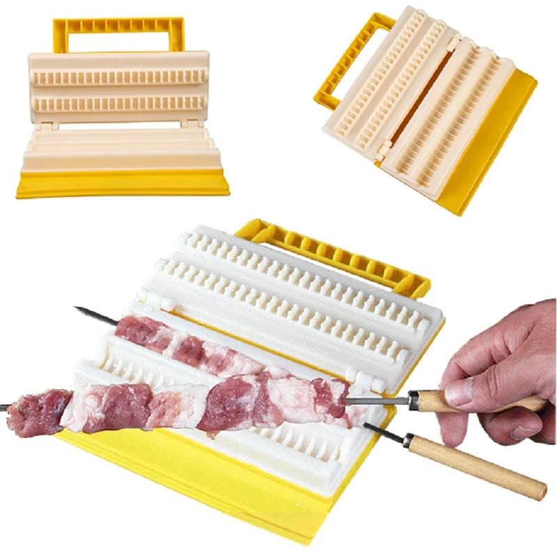 12 Pcs Stainless Steel Skewers Kit With Fast Meat Skewers Maker Bbq