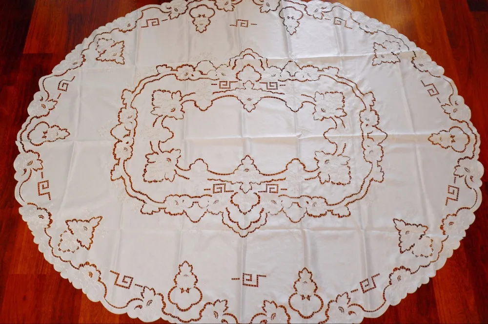 Buy White Handmade Embroidery Cutwork Long Table cloth