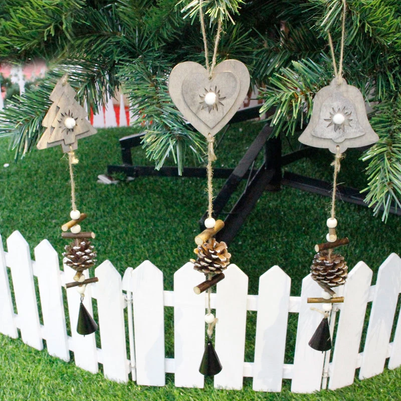 

Christmas Pine Cone Bell Wood Christmas Tree Hanging Ornament Decor Christmas Decorations for Home